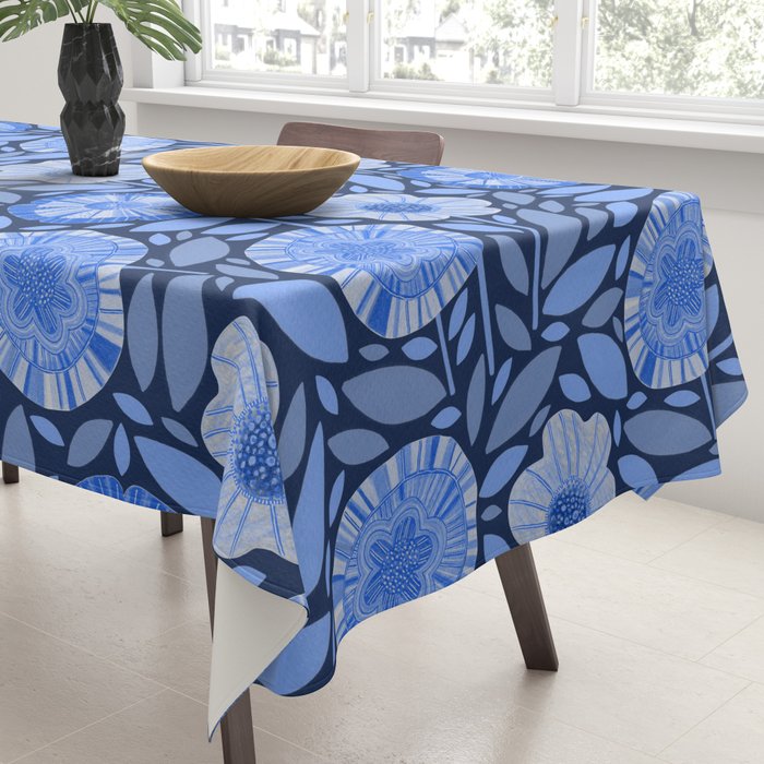 Folk Floral Blossoms in Midnight Blue Tablecloth Gallery Image 3
