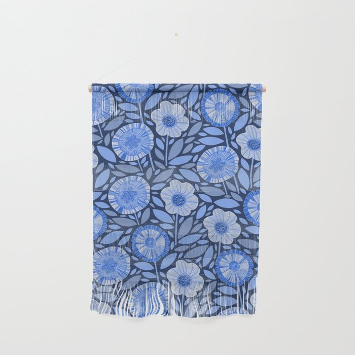 Folk Floral Blossoms in Midnight Blue Wall Hanging Gallery Image 1