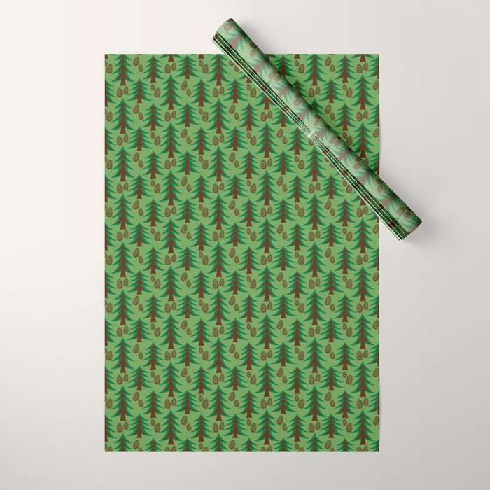 Abstract Fir Trees and Pine Cones Wrapping Paper Gallery Image 1
