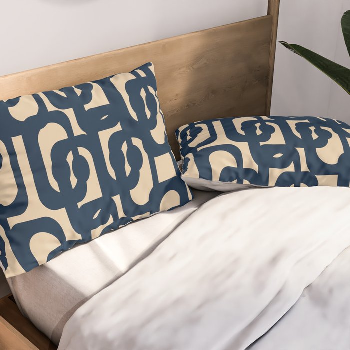 Mid Century Modern Loop Pattern in Navy Blue and Beige Pillow Sham Gallery Image 2