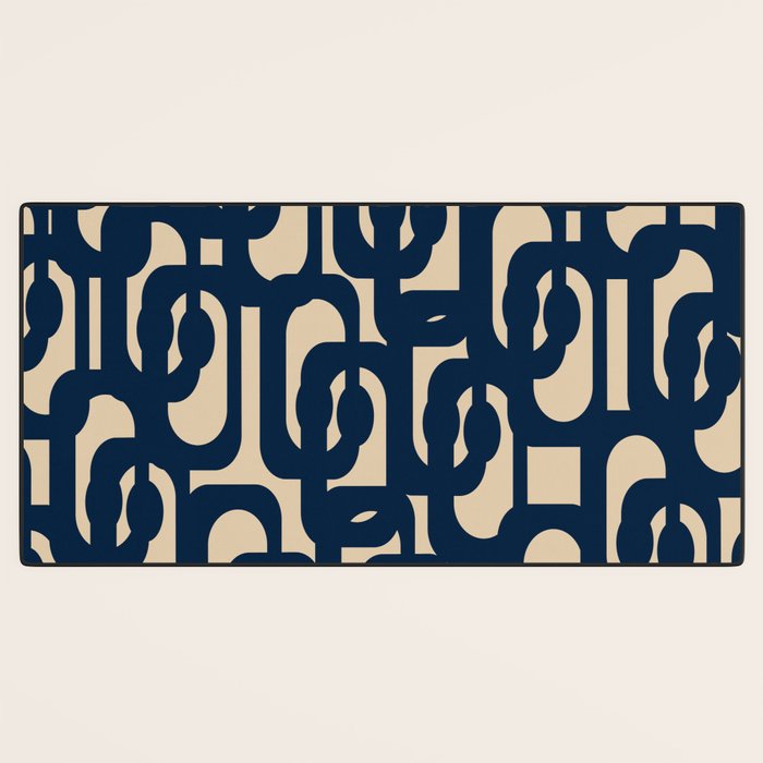 Mid Century Modern Loop Pattern in Navy Blue and Beige Desk Mat Gallery Image 3