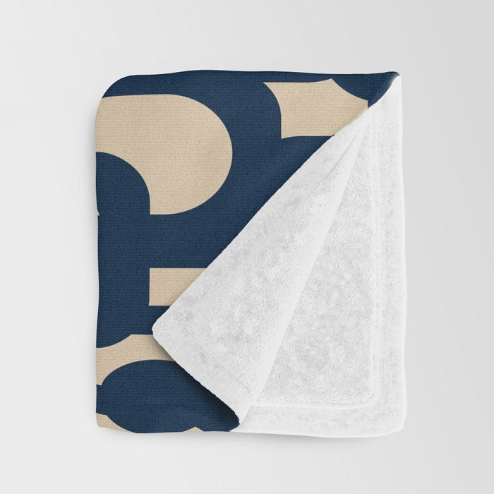 Mid Century Modern Loop Pattern in Navy Blue and Beige Throw Blanket Gallery Image 3