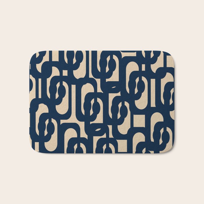 Mid Century Modern Loop Pattern in Navy Blue and Beige Bath Mat Gallery Image 1