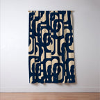 Mid Century Modern Loop Pattern in Navy Blue and Beige Window Curtain Gallery Image 3