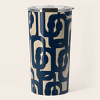 Mid Century Modern Loop Pattern in Navy Blue and Beige Travel Mug Gallery Image 1