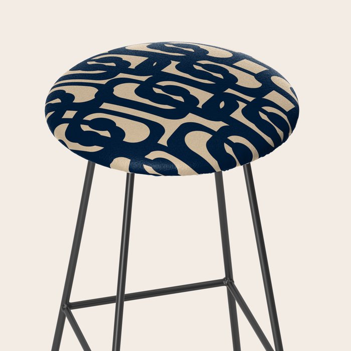 Mid Century Modern Loop Pattern in Navy Blue and Beige Stool Gallery Image 2