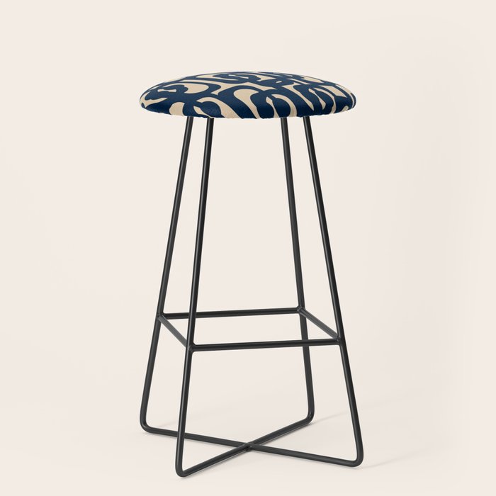 Mid Century Modern Loop Pattern in Navy Blue and Beige Stool Gallery Image 1