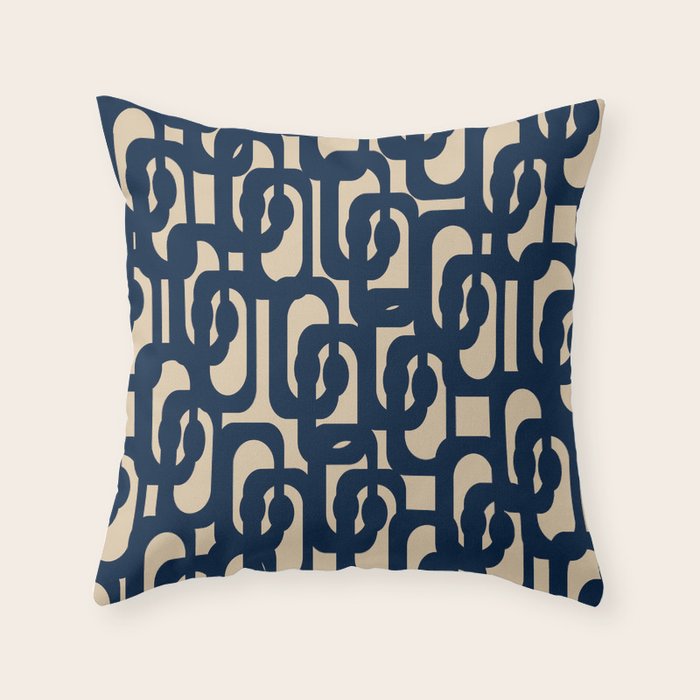 Mid Century Modern Loop Pattern in Navy Blue and Beige Throw Pillow Gallery Image 6