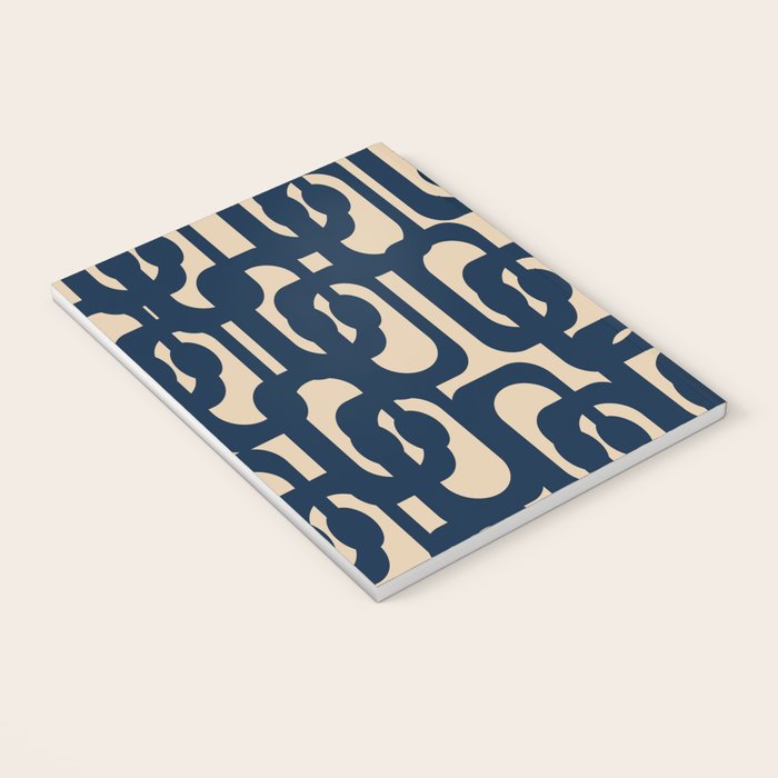 Mid Century Modern Loop Pattern in Navy Blue and Beige Notebook Gallery Image 3