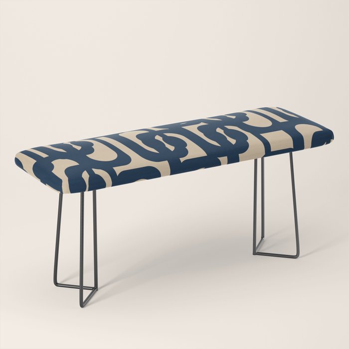 Mid Century Modern Loop Pattern in Navy Blue and Beige Bench Gallery Image 1