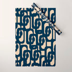 Mid Century Modern Loop Pattern in Navy Blue and Beige Wrapping Paper Gallery Image 1