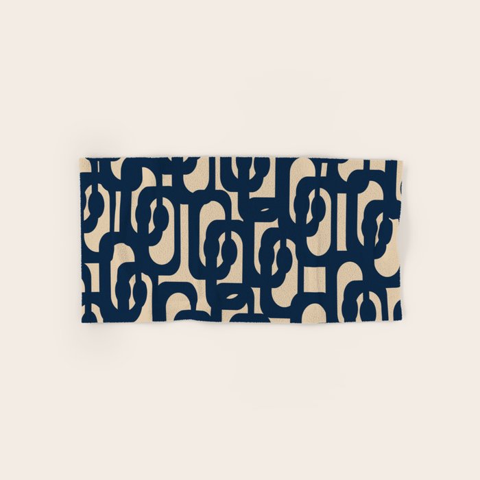 Mid Century Modern Loop Pattern in Navy Blue and Beige Bath Towel Gallery Image 1