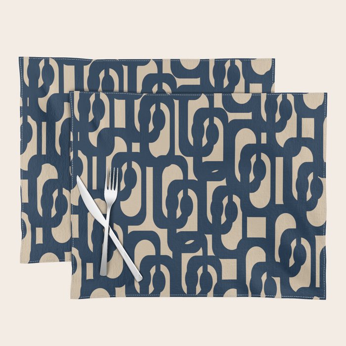 Mid Century Modern Loop Pattern in Navy Blue and Beige Placemat Gallery Image 1