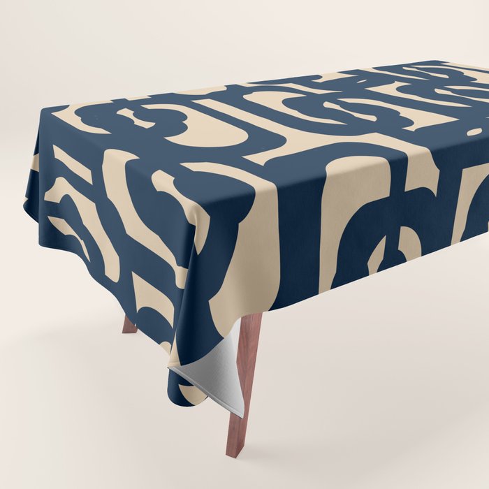 Mid Century Modern Loop Pattern in Navy Blue and Beige Tablecloth Gallery Image 1