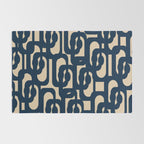Mid Century Modern Loop Pattern in Navy Blue and Beige Rug Gallery Image 2