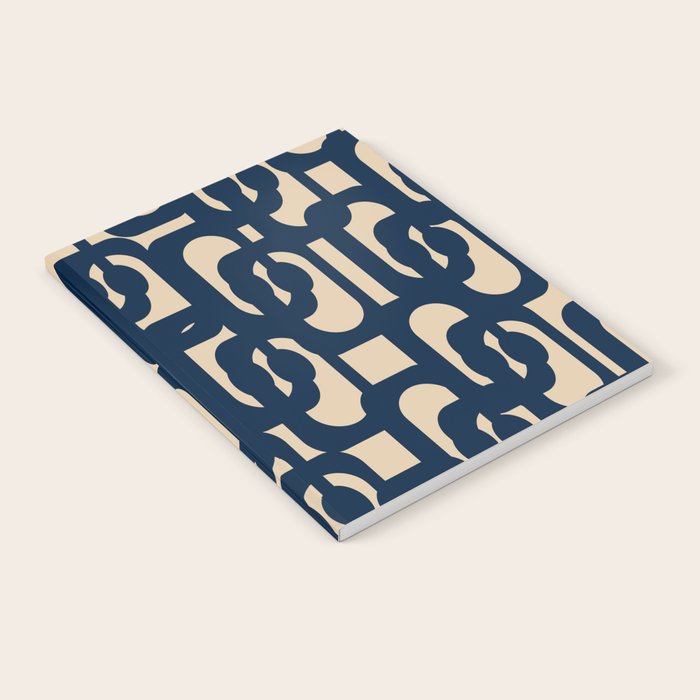 Mid Century Modern Loop Pattern in Navy Blue and Beige Notebook Gallery Image 2