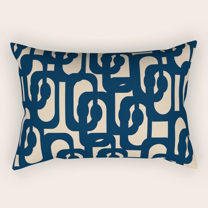Mid Century Modern Loop Pattern in Navy Blue and Beige Rectangular Pillow Gallery Image 1