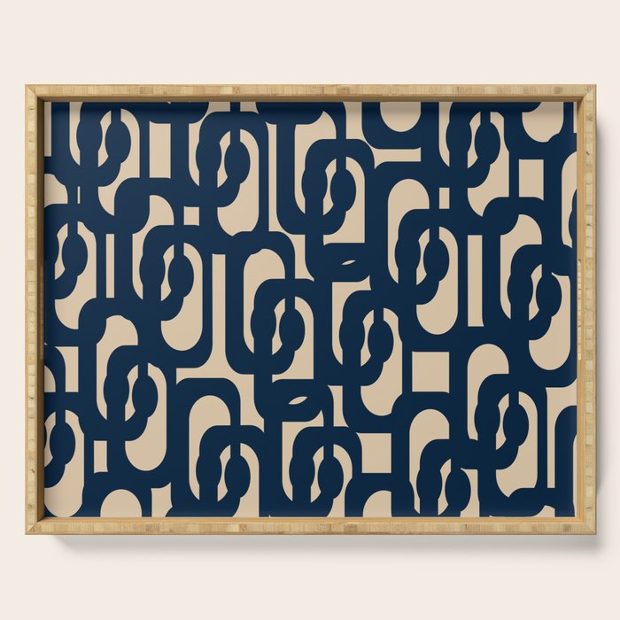 Mid Century Modern Loop Pattern in Navy Blue and Beige Serving Tray Gallery Image 1