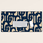 Mid Century Modern Loop Pattern in Navy Blue and Beige Desk Mat Gallery Image 1