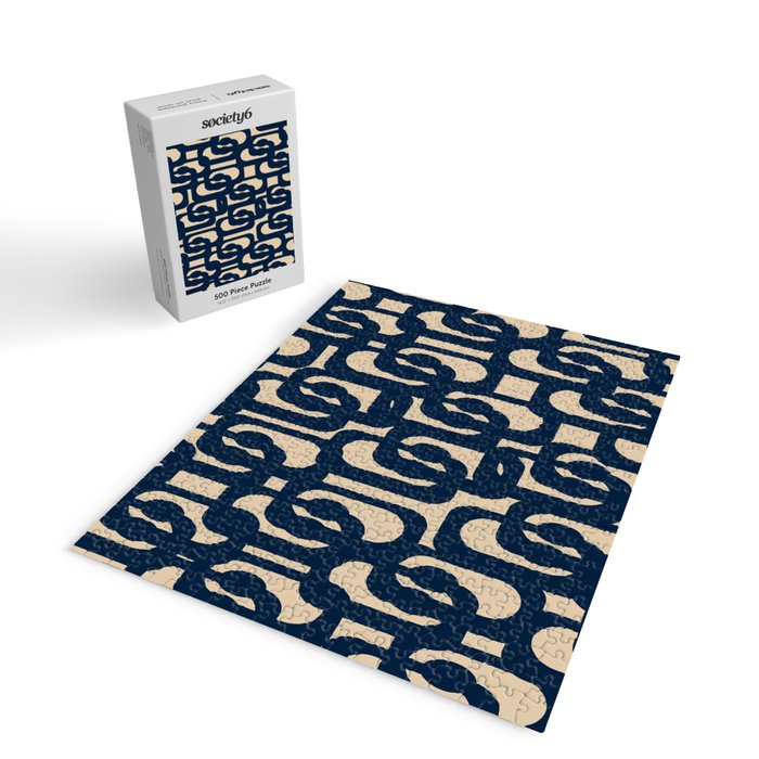Mid Century Modern Loop Pattern in Navy Blue and Beige Jigsaw Puzzle Gallery Image 2