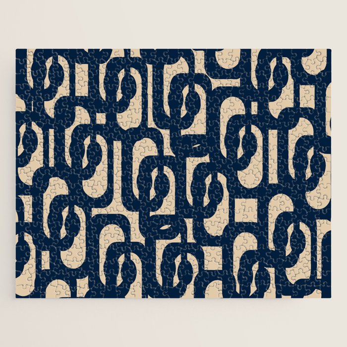 Mid Century Modern Loop Pattern in Navy Blue and Beige Jigsaw Puzzle Gallery Image 1