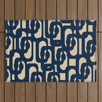 Mid Century Modern Loop Pattern in Navy Blue and Beige Outdoor Rug Gallery Image 1