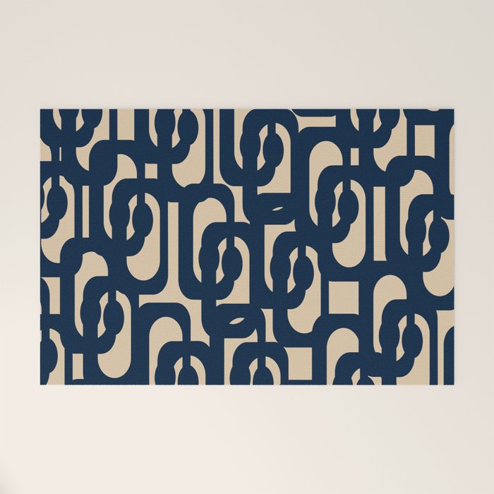 Mid Century Modern Loop Pattern in Navy Blue and Beige Welcome Mat Gallery Image 1