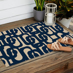 Mid Century Modern Loop Pattern in Navy Blue and Beige Outdoor Rug Gallery Image 2