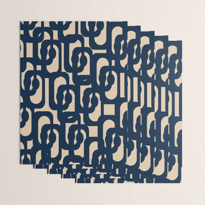 Mid Century Modern Loop Pattern in Navy Blue and Beige Wrapping Paper Gallery Image 3