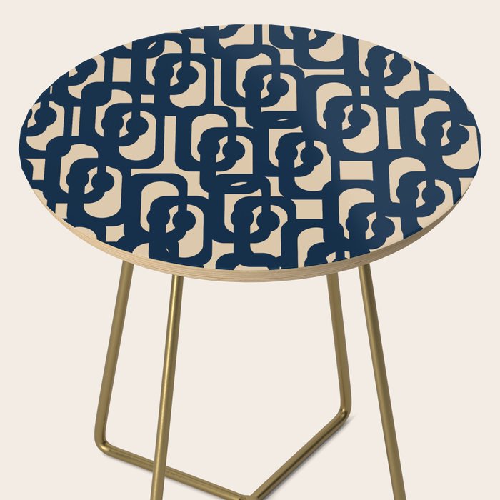 Mid Century Modern Loop Pattern in Navy Blue and Beige Side Table Gallery Image 2