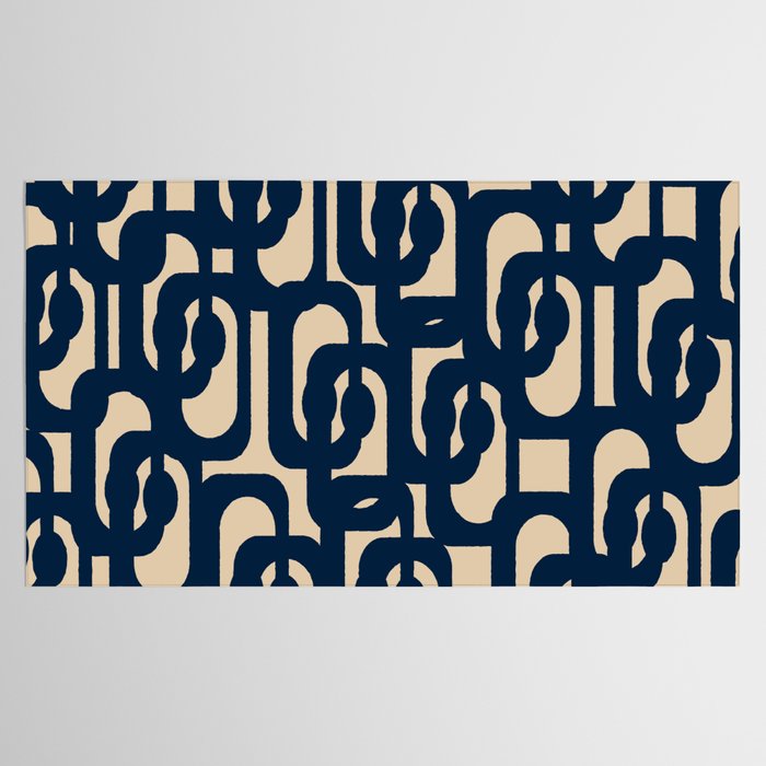 Mid Century Modern Loop Pattern in Navy Blue and Beige Tablecloth Gallery Image 2
