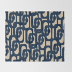 Mid Century Modern Loop Pattern in Navy Blue and Beige Throw Blanket Gallery Image 2