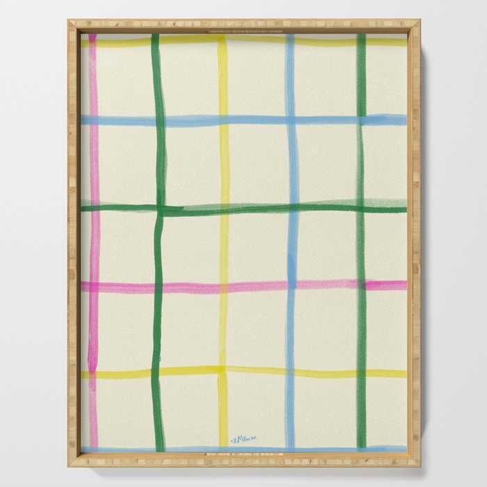 Abstract Tennis Net Pattern in Cream Serving Tray Gallery Image 1