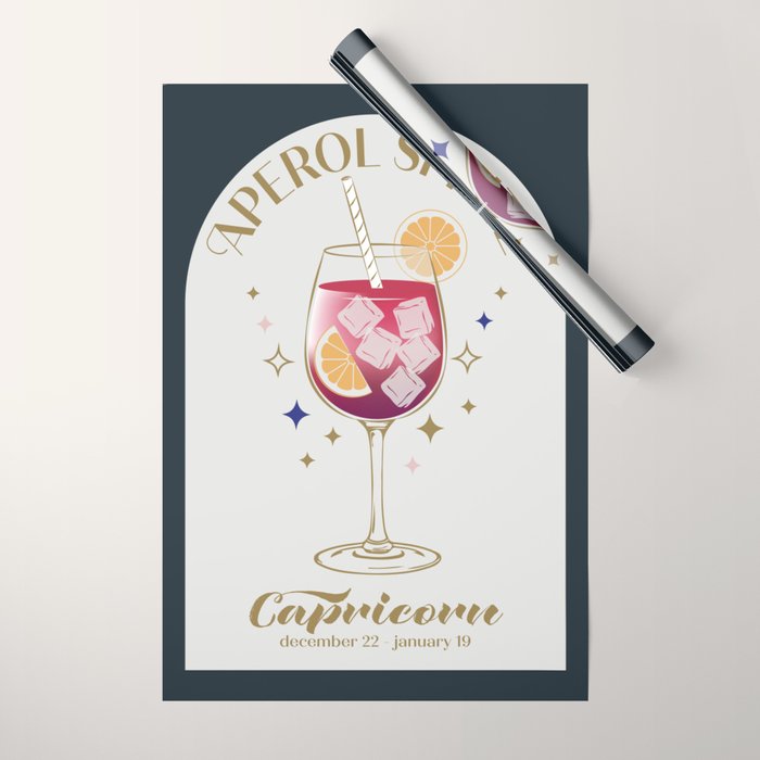  Aperol Spritz Cocktail Zodiac Sign Wrapping Paper Gallery Image 1