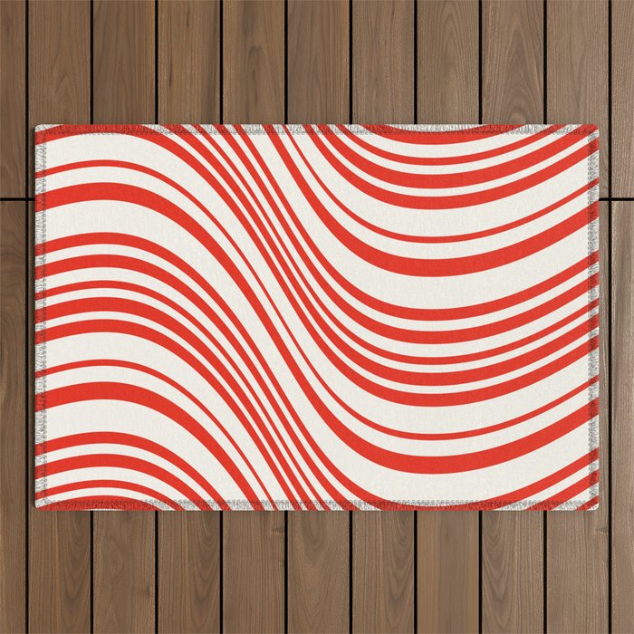 Wavy Stripes I - Red & White Candy Cane Outdoor Rug Gallery Image 1