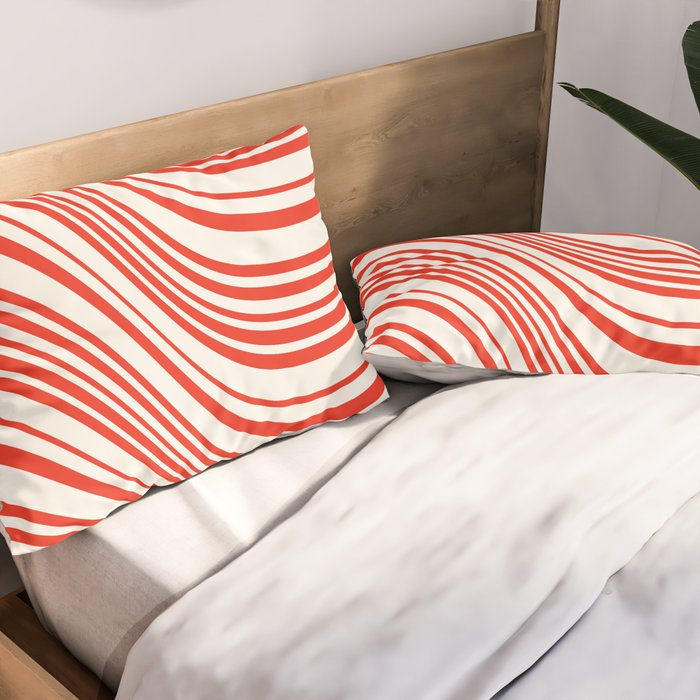 Wavy Stripes I - Red & White Candy Cane Pillow Sham Gallery Image 2