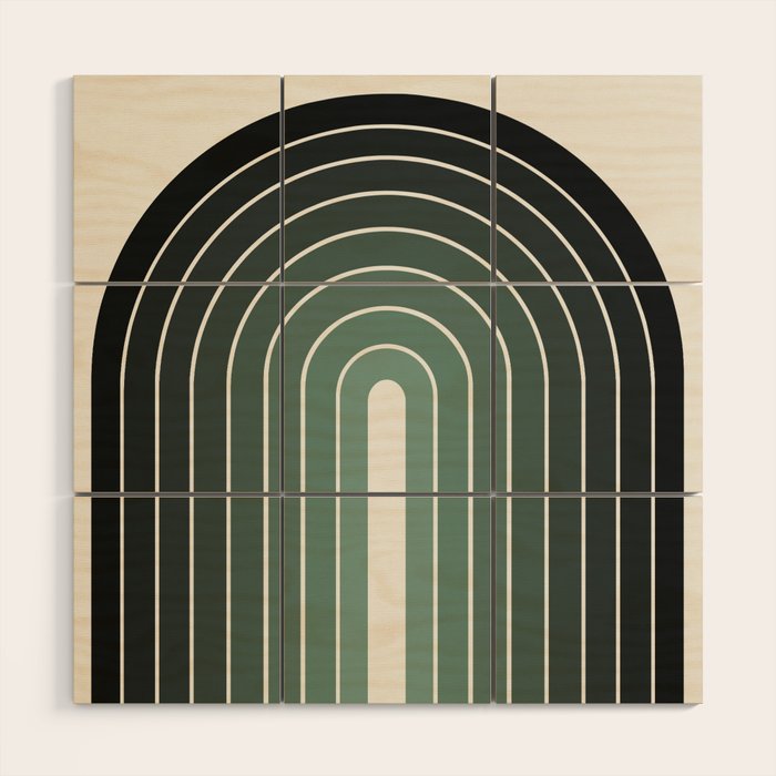 Gradient Arch IV Earthy Green Mid Century Modern Rainbow Wood Wall Art Gallery Image 1