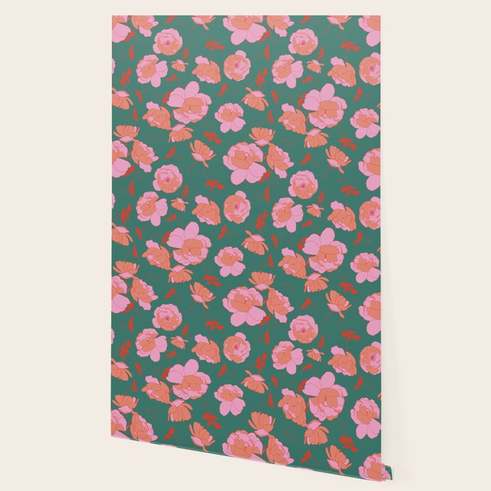 English Roses in Pink and Green Wallpaper Gallery Image 2