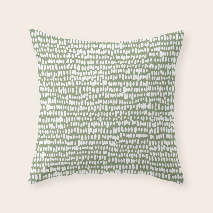 Spotted Preppy Dots Abstract in Sage Green Throw Pillow Gallery Image 1