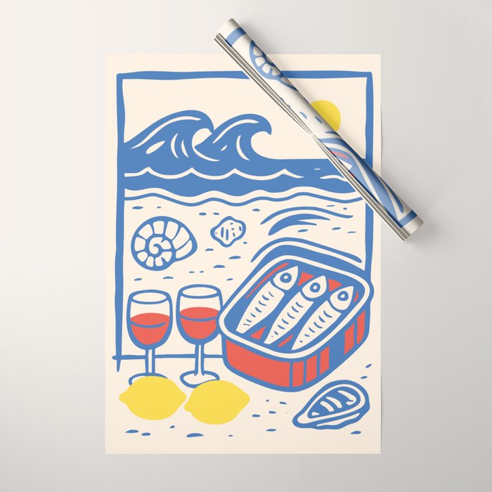 Sardines, Lemons and Wine at the Beach Wrapping Paper Gallery Image 1