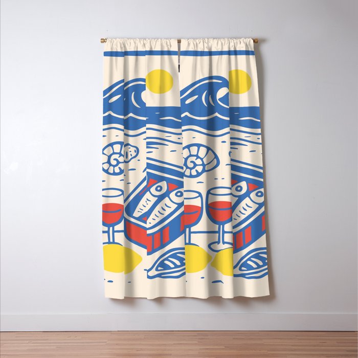 Sardines, Lemons and Wine at the Beach Window Curtain Gallery Image 3