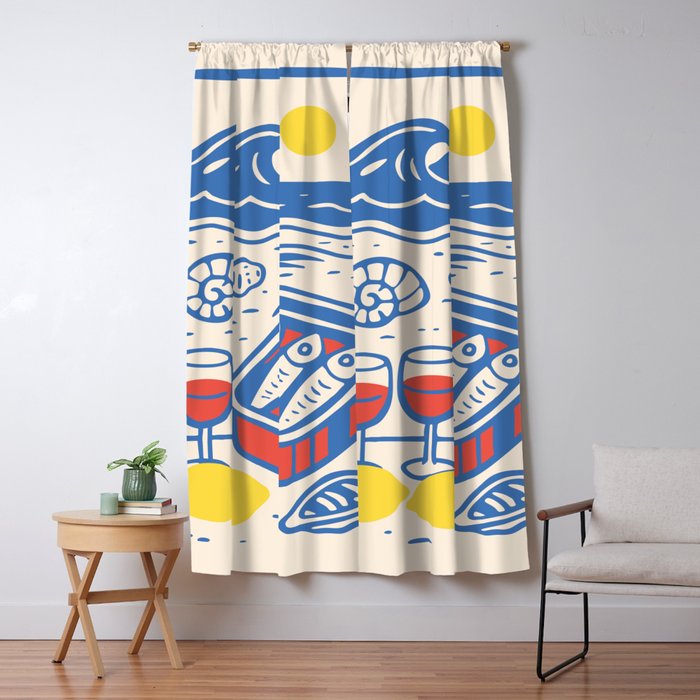 Sardines, Lemons and Wine at the Beach Window Curtain Gallery Image 5