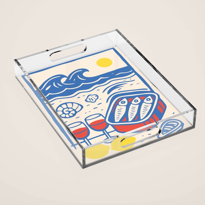 Sardines, Lemons and Wine at the Beach Acrylic Tray Gallery Image 1