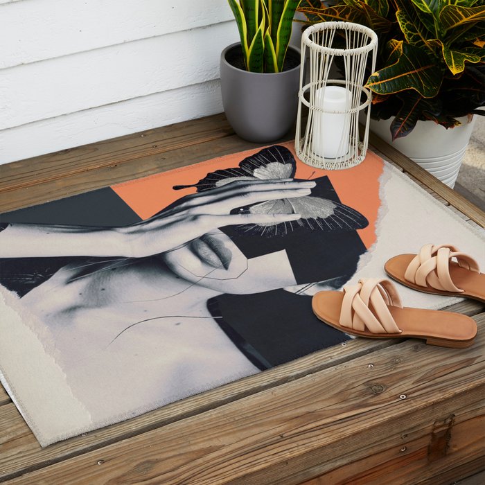 collage art / butterfly Outdoor Rug Gallery Image 2