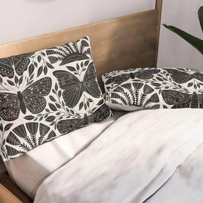 Black & White Retro, Folk Butterfly Pillow Sham Gallery Image 2