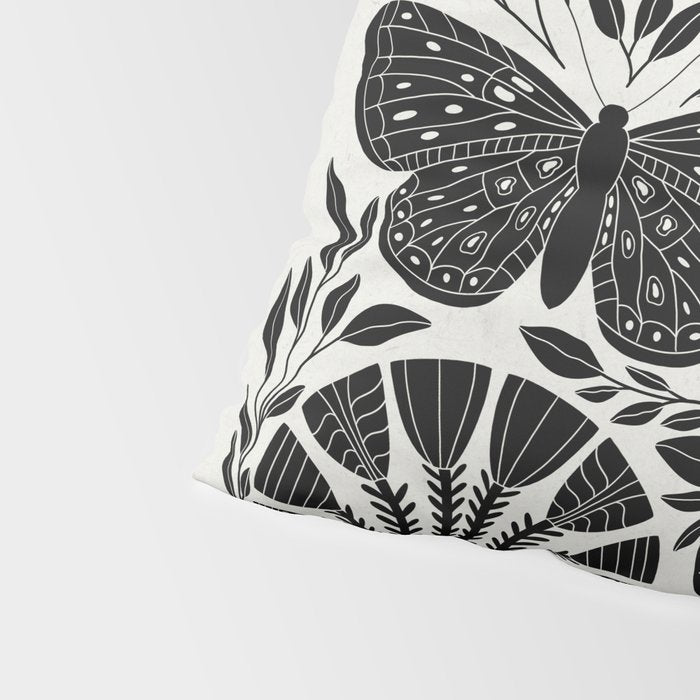 Black & White Retro, Folk Butterfly Pillow Sham Gallery Image 4