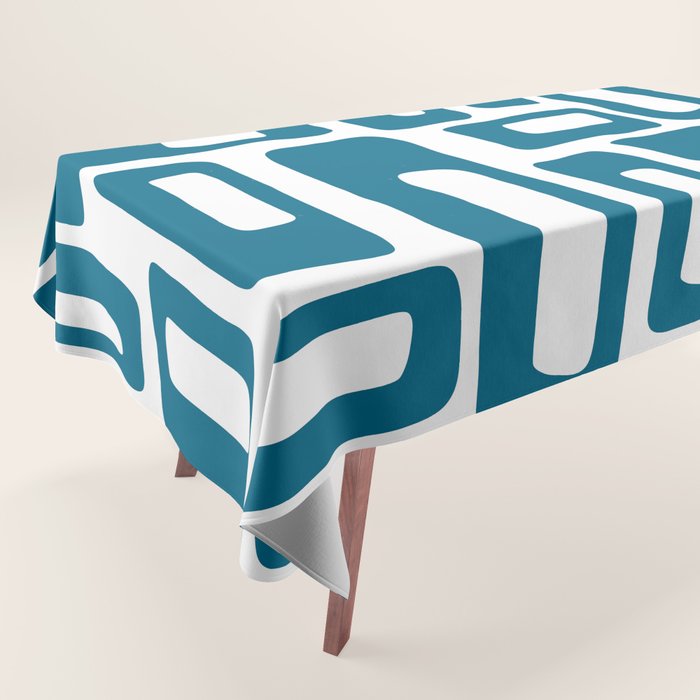 Retro Mid Century Modern Abstract Pattern 336 Peacock Blue Tablecloth Gallery Image 1