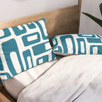 Retro Mid Century Modern Abstract Pattern 336 Peacock Blue Pillow Sham Gallery Image 2