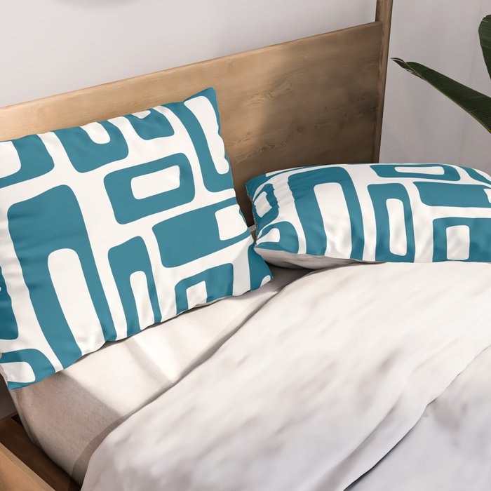 Retro Mid Century Modern Abstract Pattern 336 Peacock Blue Pillow Sham Gallery Image 2