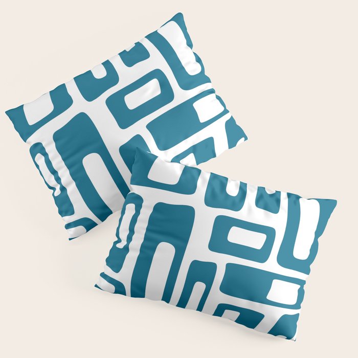 Retro Mid Century Modern Abstract Pattern 336 Peacock Blue Pillow Sham Gallery Image 1